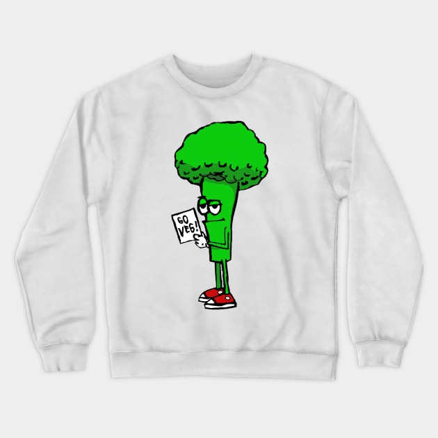 GO VEG BROCCOLI BOY - Cute Drawing with Eat Your Veggies Message Crewneck Sweatshirt by VegShop